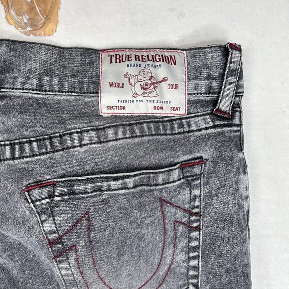 True Religion Jeans Mens 36 Black Gray Wash Ricky Relaxed Straight Stretch Denim - Picture 8 of 9